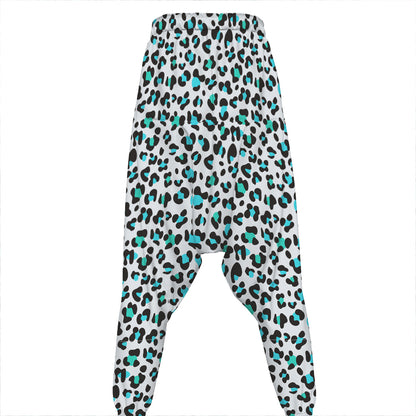 White And Teal Leopard Print Hammer Pants