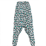 White And Teal Leopard Print Hammer Pants