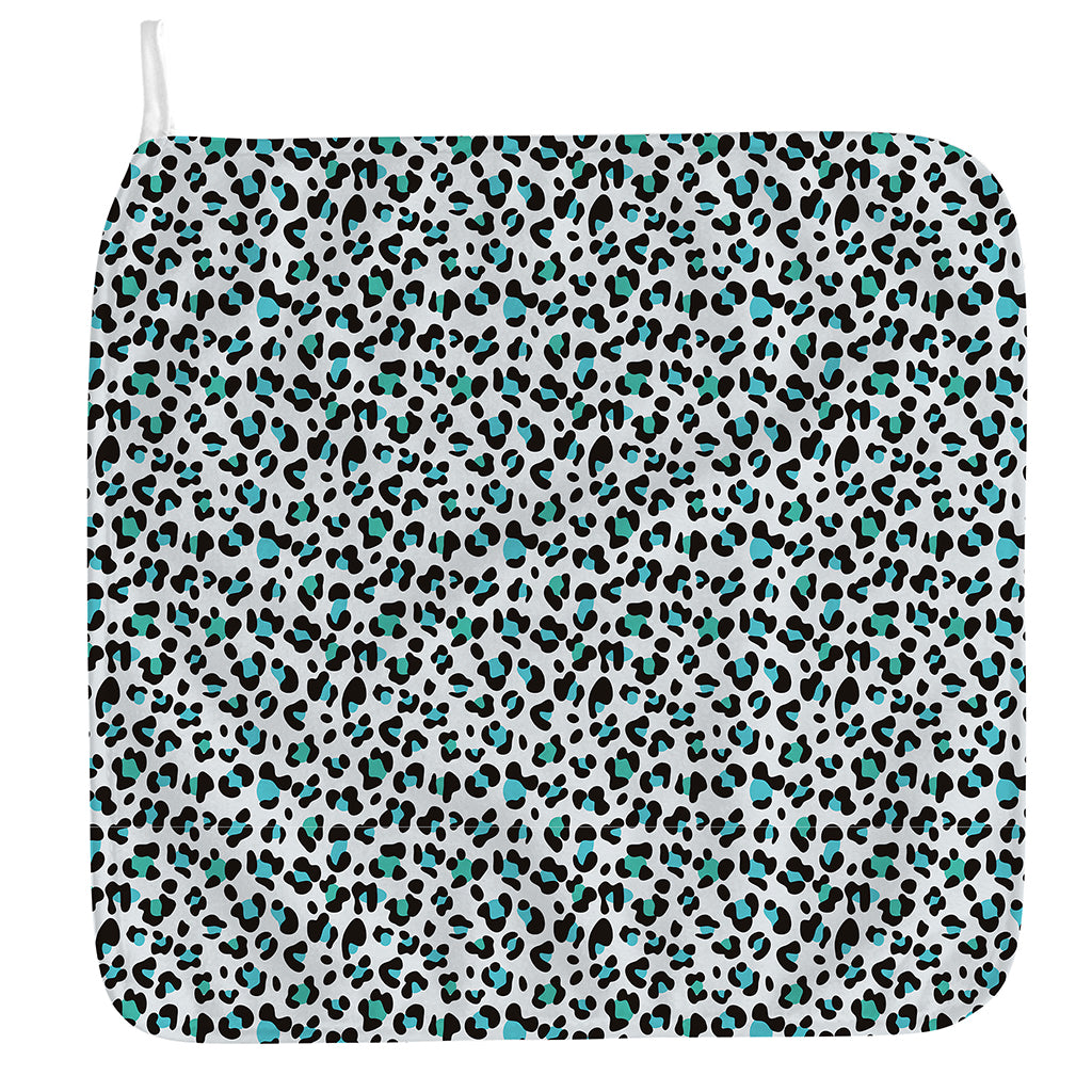 White And Teal Leopard Print Hand Towel