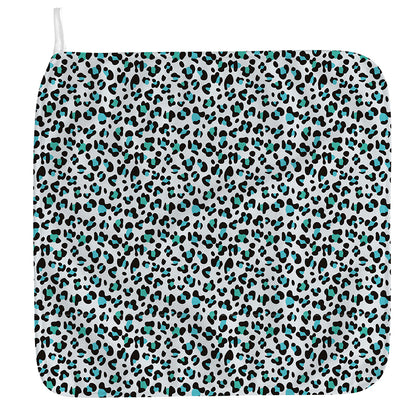 White And Teal Leopard Print Hand Towel