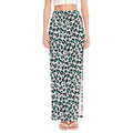 White And Teal Leopard Print High Slit Maxi Skirt