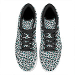 White And Teal Leopard Print High Top Leather Sneakers