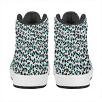 White And Teal Leopard Print High Top Leather Sneakers