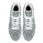 White And Teal Leopard Print High Top Leather Sneakers