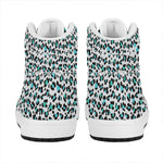White And Teal Leopard Print High Top Leather Sneakers