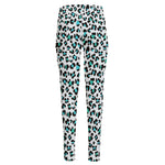 White And Teal Leopard Print High-Waisted Pocket Leggings