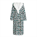 White And Teal Leopard Print Hooded Bathrobe