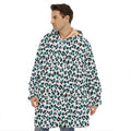 White And Teal Leopard Print Hoodie Blanket