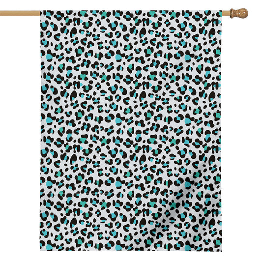 White And Teal Leopard Print House Flag