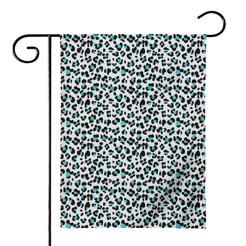 White And Teal Leopard Print House Flag