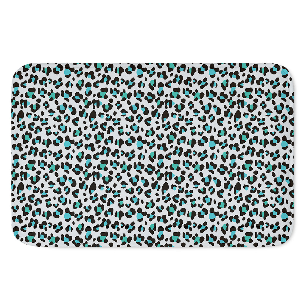 White And Teal Leopard Print Indoor Door Mat