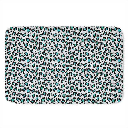 White And Teal Leopard Print Indoor Door Mat