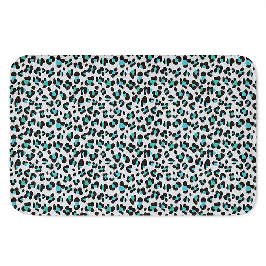 White And Teal Leopard Print Indoor Door Mat