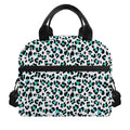 White And Teal Leopard Print Insulated Lunch Bag