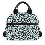 White And Teal Leopard Print Insulated Lunch Bag