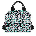 White And Teal Leopard Print Insulated Lunch Bag