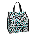 White And Teal Leopard Print Insulated Lunch Tote