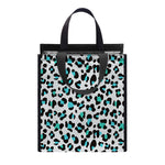 White And Teal Leopard Print Insulated Lunch Tote