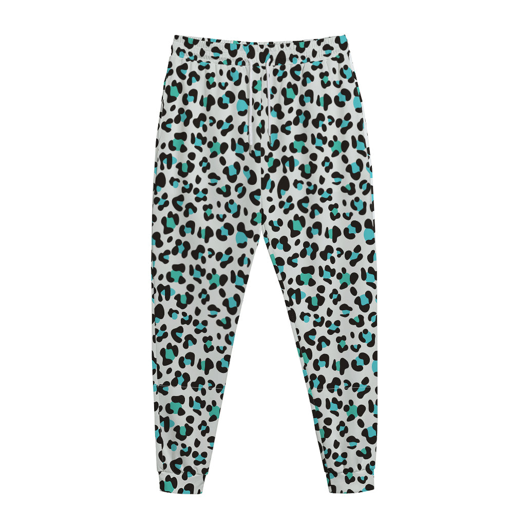 White And Teal Leopard Print Jogger Pants