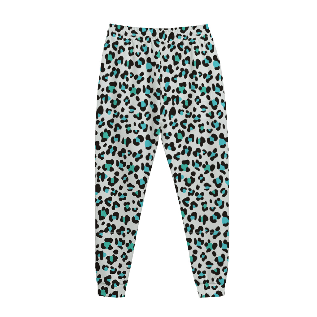 White And Teal Leopard Print Jogger Pants