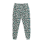 White And Teal Leopard Print Jogger Pants
