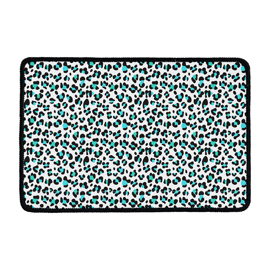 White And Teal Leopard Print Kitchen Mat