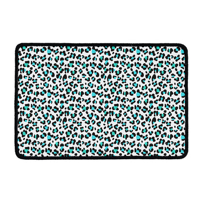 White And Teal Leopard Print Kitchen Mat