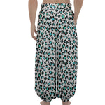White And Teal Leopard Print Lantern Pants