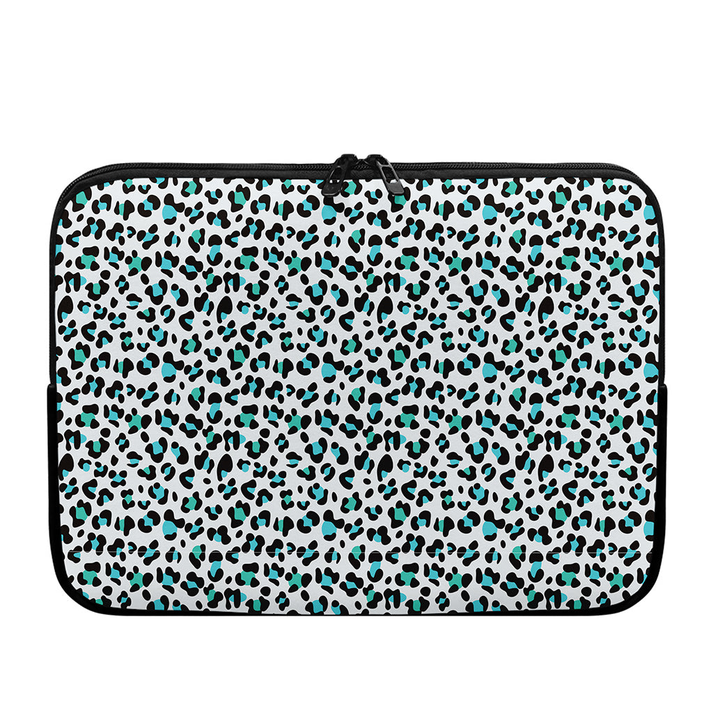 White And Teal Leopard Print Laptop Sleeve