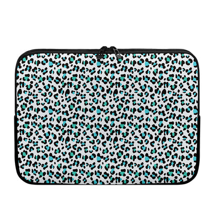 White And Teal Leopard Print Laptop Sleeve