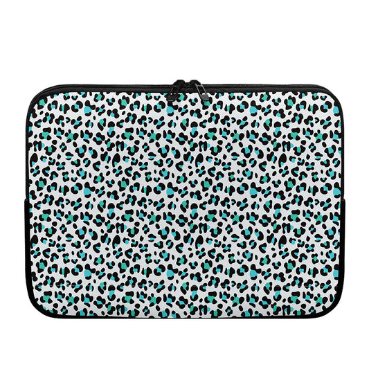 White And Teal Leopard Print Laptop Sleeve