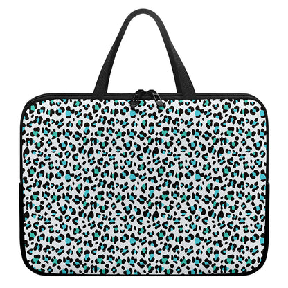 White And Teal Leopard Print Laptop Sleeve With Handle