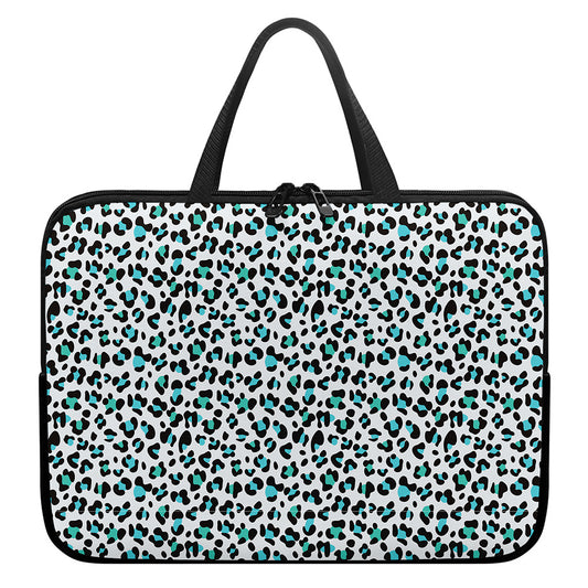 White And Teal Leopard Print Laptop Sleeve With Handle
