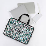 White And Teal Leopard Print Laptop Sleeve With Handle