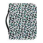 White And Teal Leopard Print Leather Bible Cover