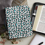White And Teal Leopard Print Leather Bible Cover