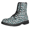 White And Teal Leopard Print Lace-Up Boots
