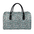 White And Teal Leopard Print Leather Duffel Bag