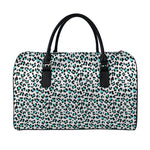 White And Teal Leopard Print Leather Duffle Bag