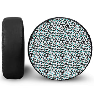 White And Teal Leopard Print Leather Spare Tire Cover