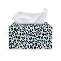 White And Teal Leopard Print Leather Tissue Box Cover