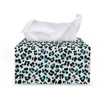 White And Teal Leopard Print Leather Tissue Box Cover