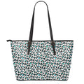 White And Teal Leopard Print Leather Tote Bag With Zipper