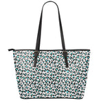 White And Teal Leopard Print Leather Tote Bag