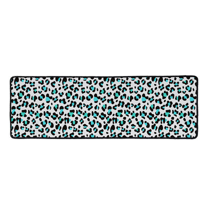 White And Teal Leopard Print Long Kitchen Mat