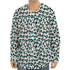 White And Teal Leopard Print Long Sleeve Baseball Jersey