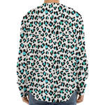 White And Teal Leopard Print Long Sleeve Baseball Jersey