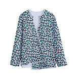White And Teal Leopard Print Long Sleeve Short Coat