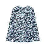 White And Teal Leopard Print Long Sleeve Short Coat