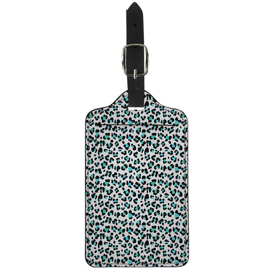 White And Teal Leopard Print Luggage Tag